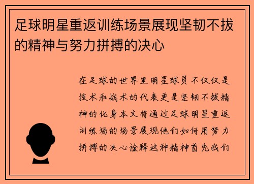 足球明星重返训练场景展现坚韧不拔的精神与努力拼搏的决心